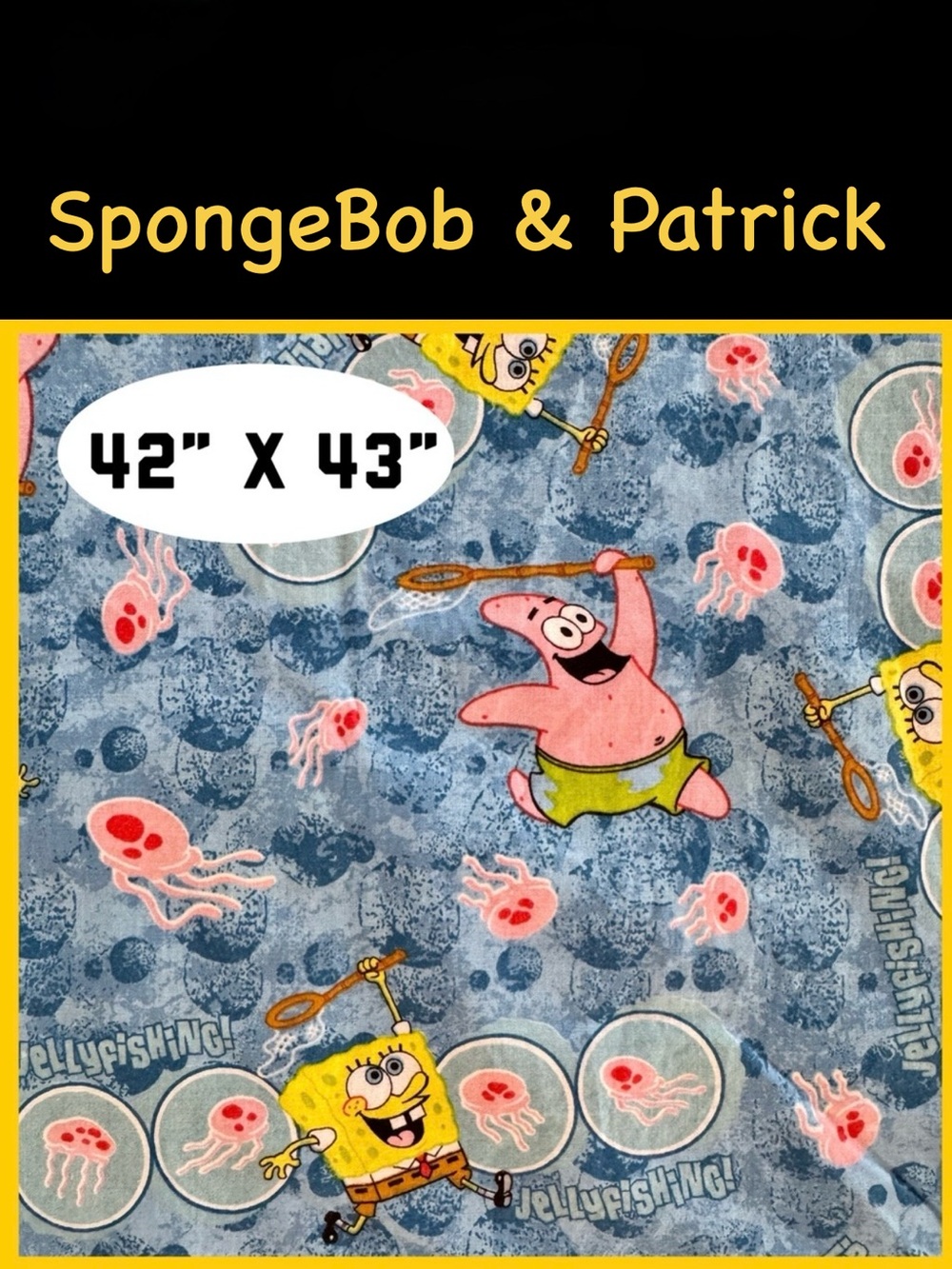 SpongeBob & Patrick Jellyfishing 2002 Vintage Cotton Fabric (42” x 43” wide)